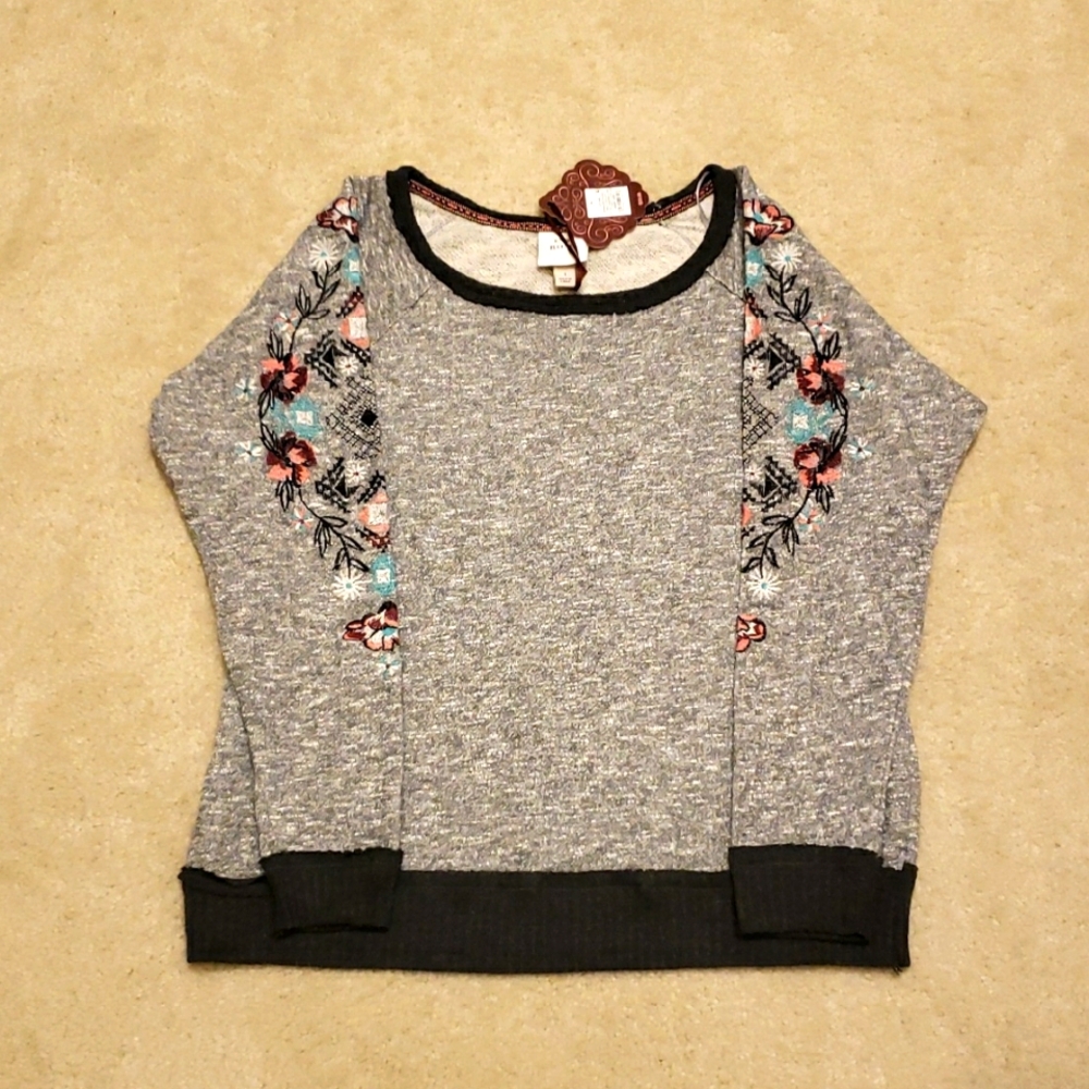 Gray Sweater with Floral Embroidery